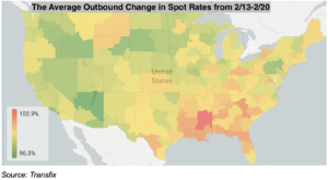 Change in Outbound Spot Rates Week of Feb 22, 2023